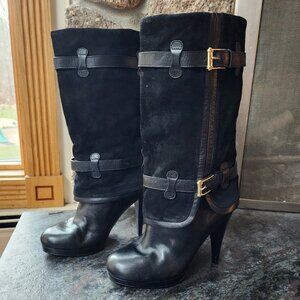 Cole Haan Air Kennedy Black Leather Suede Lug Sole Foldover Heel Boots Size 5.5B